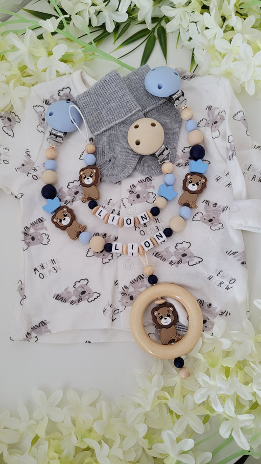 Kinderwagenkette & Schnullerkette * Löwe* blau beige