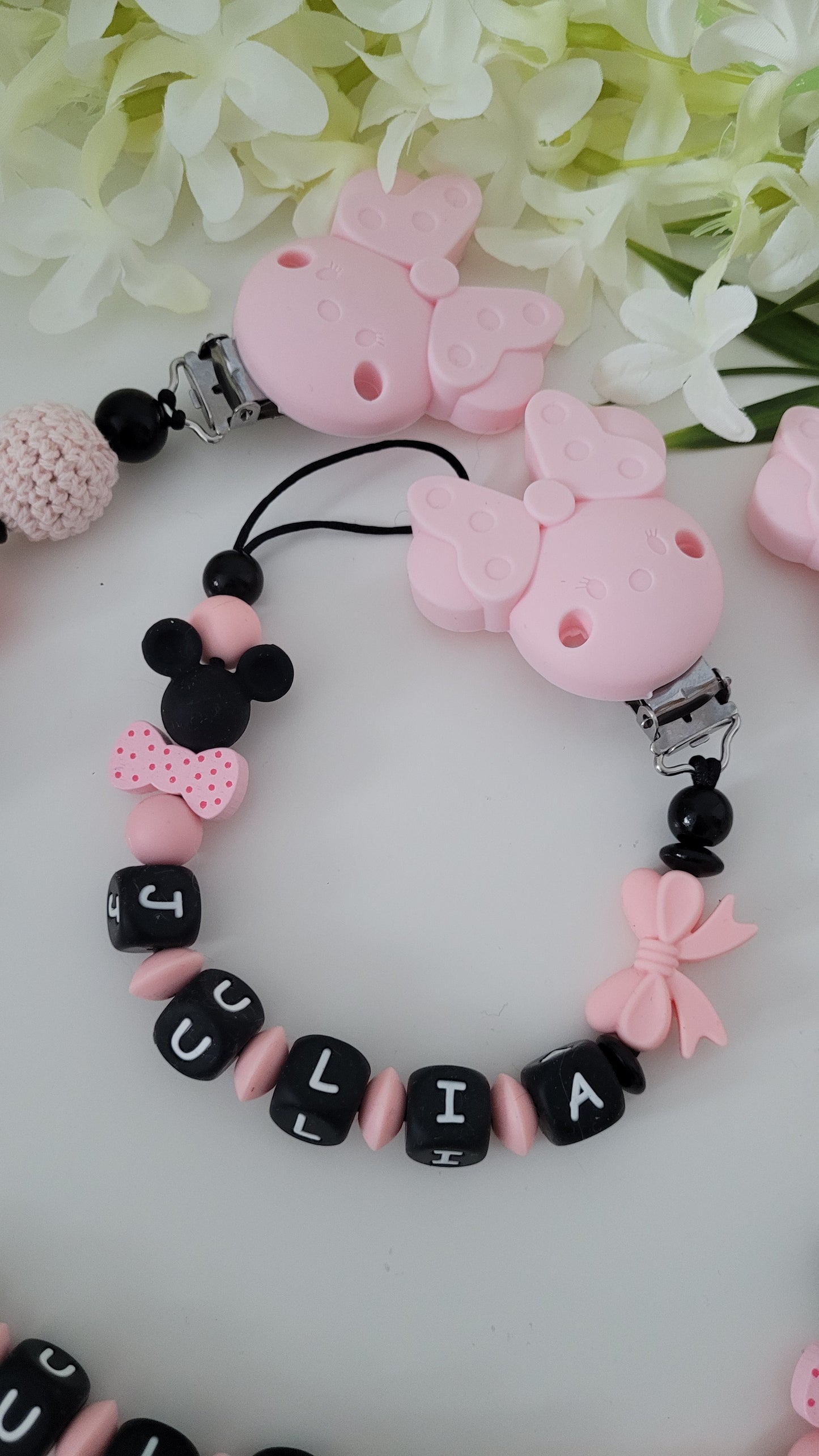Kinderwagenkette & Schnullerkette * Maus* peach schwarz