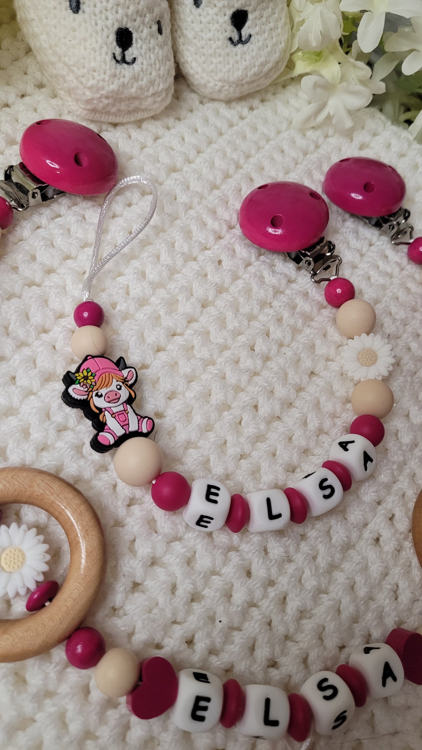 Schnullerkette mit Namen für Mädchen Kuhmädel