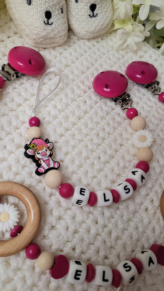 Schnullerkette mit Namen für Mädchen Kuhmädel