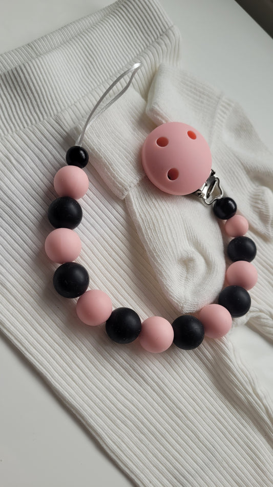 Schnullerkette Silikon peach schwarz