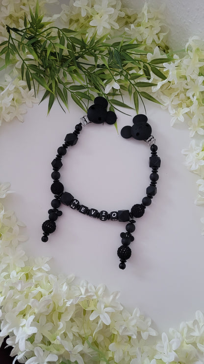 Kinderwagenkette  mit Wunschnamen schwarz Micky