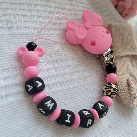 Schnullerkette mit Namen für Mädchen Maus leo pink