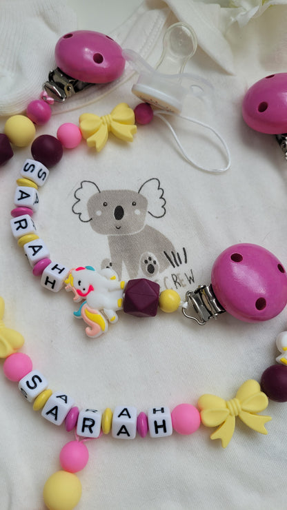 Kinderwagenkette & Schnullerkette Einhorn Regenbogen