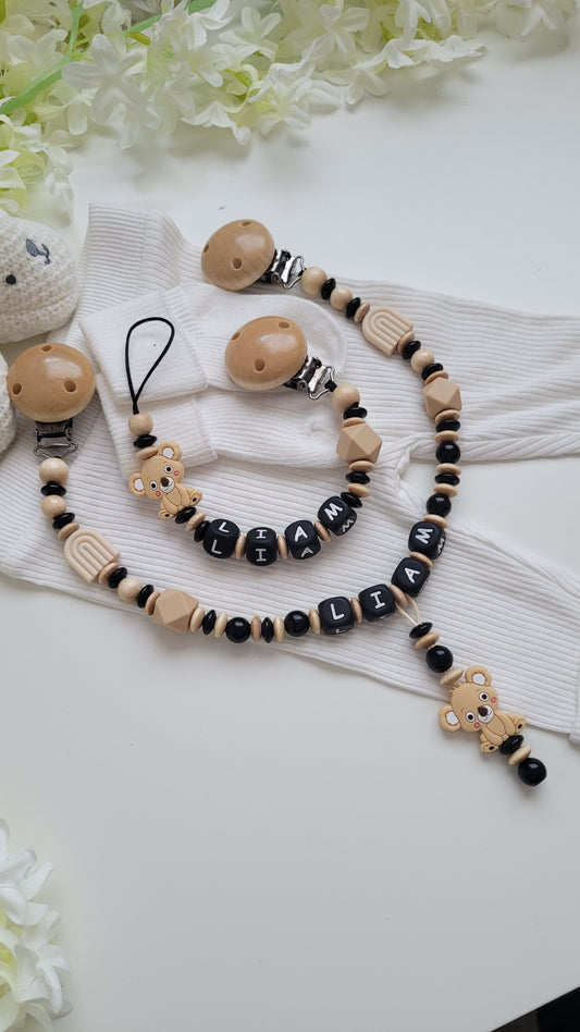 Kinderwagenkette & Schnullerkette mit Namen Koala