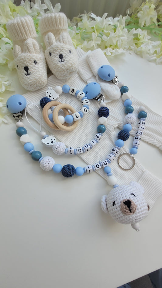 4 tlg Mega Komplett Set inkl. Schlüsselanhänger Bärchen blau