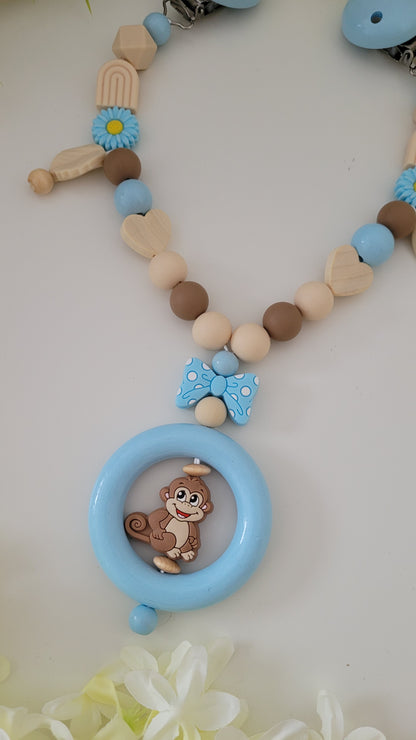 Kinderwagenkette & Schnullerkette *Äffchen*  hellblau beige