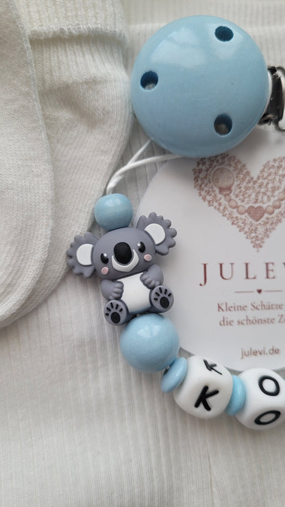 Schnullerkette mit Namen Jungen Koala blau personalisiert