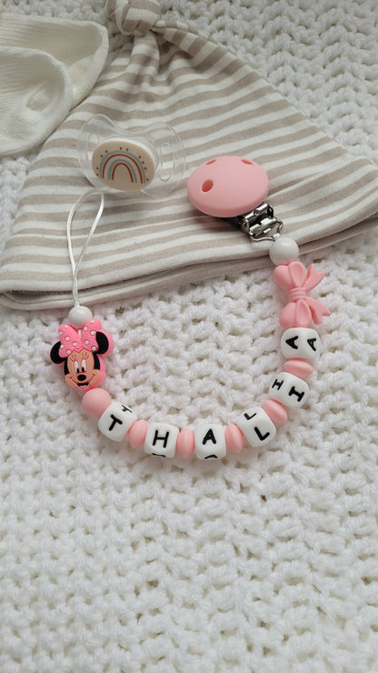 Schnullerkette mit Namen für Mädchen Minnie apricot