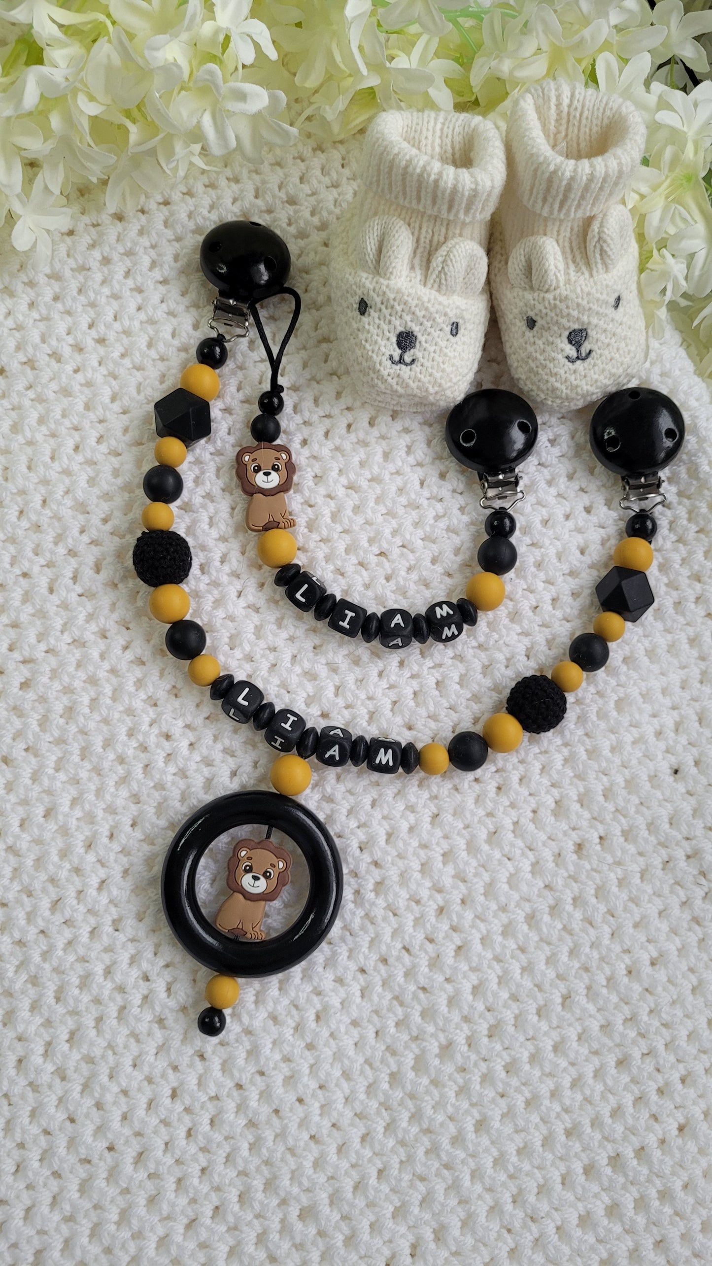 Kinderwagenkette & Schnullerkette Set Baby Löwe für Jungen