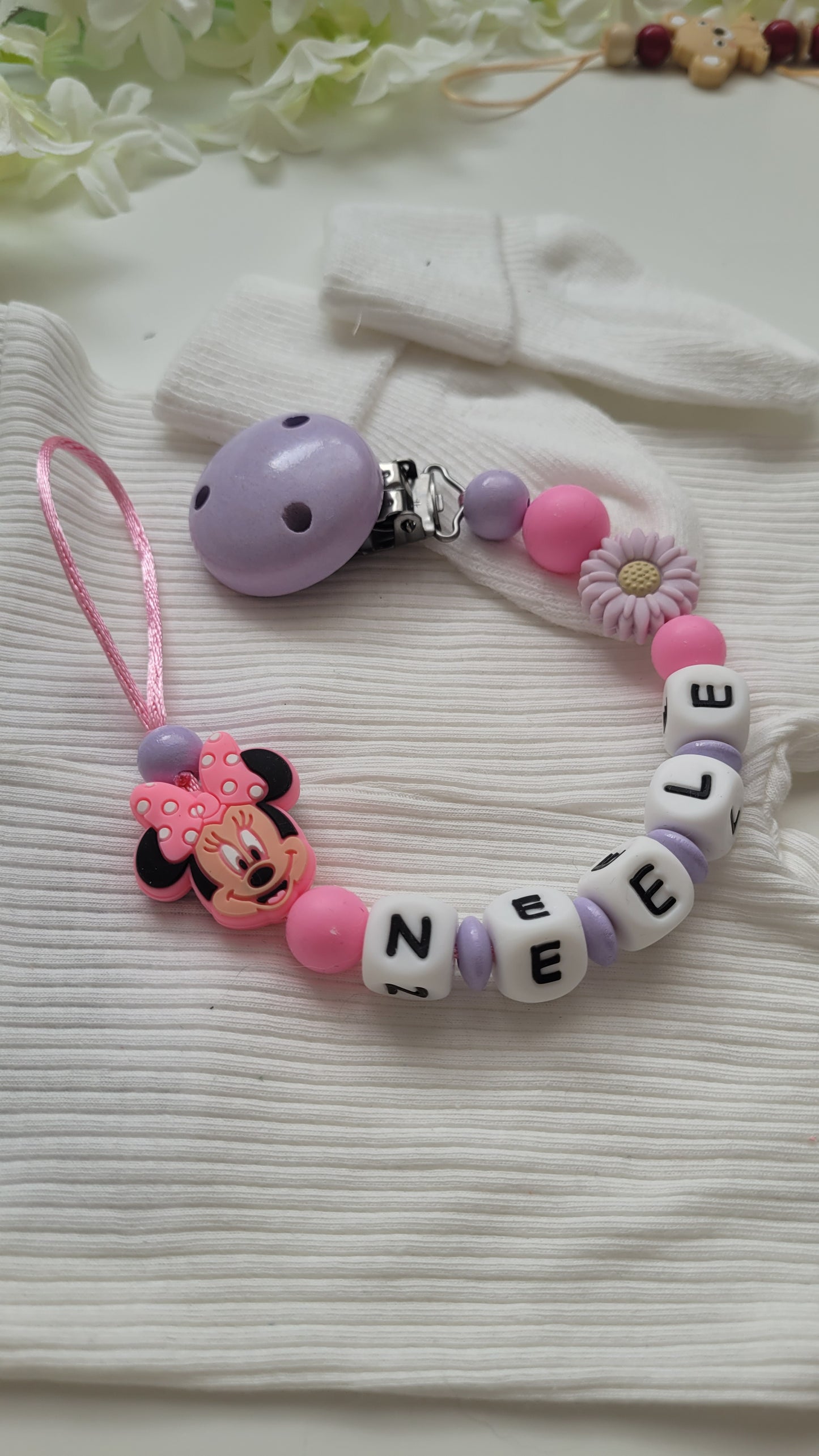 Kinderwagenkette & Schnullerkette *Maus pink*flieder