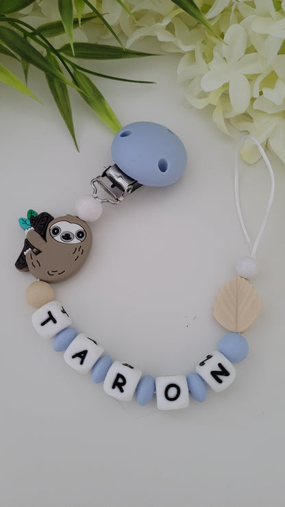 Kinderwagenkette & Schnullerkette *Faultier* blau beige
