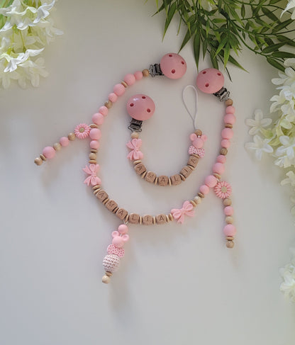 Kinderwagenkette & Schnullerkette apricot  Set für Mädchen