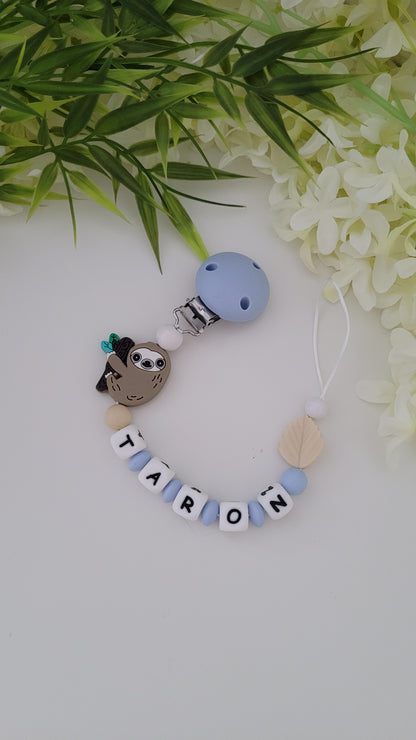 Kinderwagenkette & Schnullerkette *Faultier* blau beige