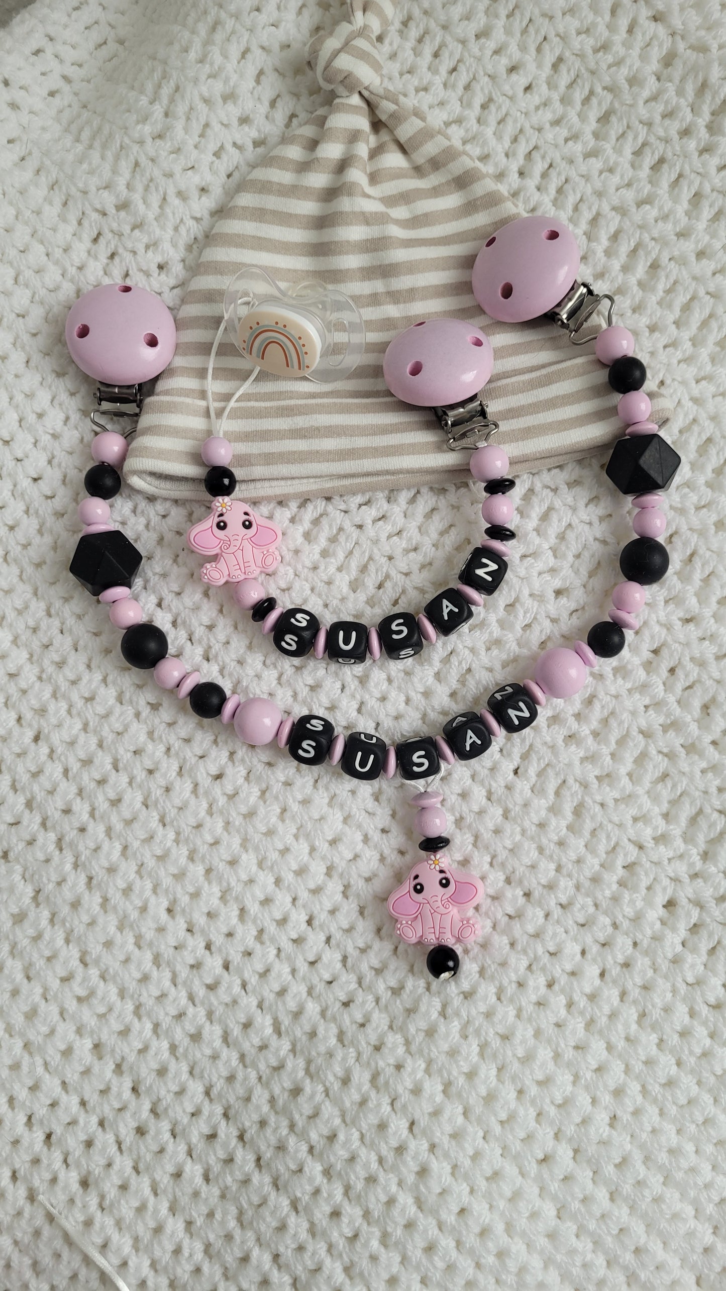 Kinderwagenkette & Schnullerkette *Elefant* rosa