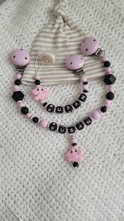 Kinderwagenkette & Schnullerkette *Elefant* rosa