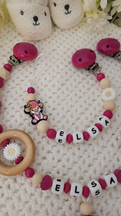 Schnullerkette mit Namen für Mädchen Kuhmädel