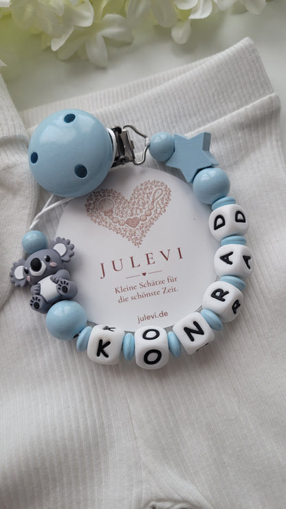 Schnullerkette mit Namen Jungen Koala blau personalisiert