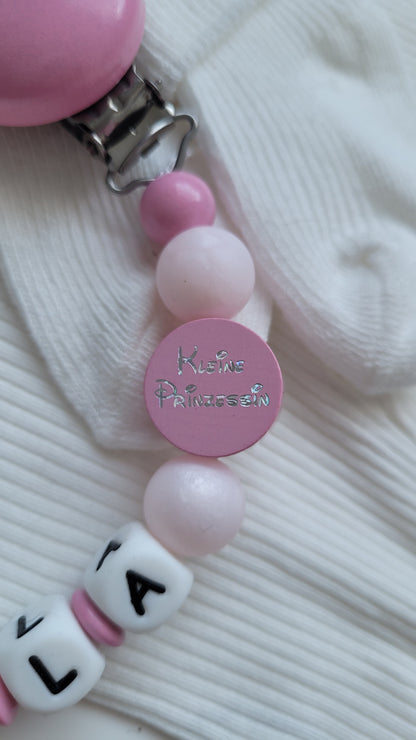 Schnullerkette mit Namen für Mädchen Maus babypink perlmutt