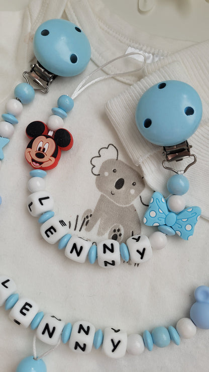 Kinderwagenkette & Schnullerkette mit Namen *Maus*  blau