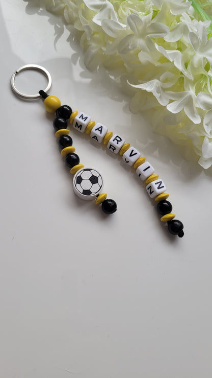 Schlüsselanhänger mit Namen Fussball schwarz gelb Motivauswahl